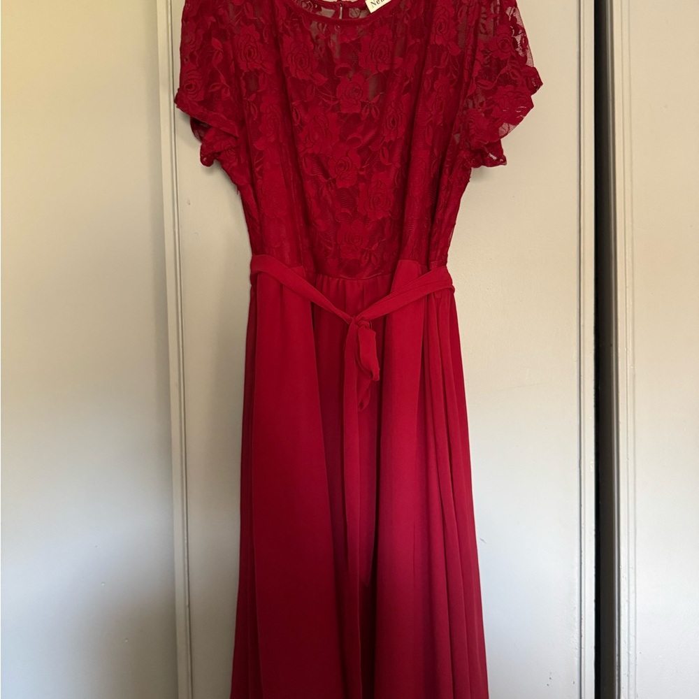 Chic Red Lace Maxi Dress